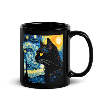 A Starry Black Cat Night Van Gogh Black Mug